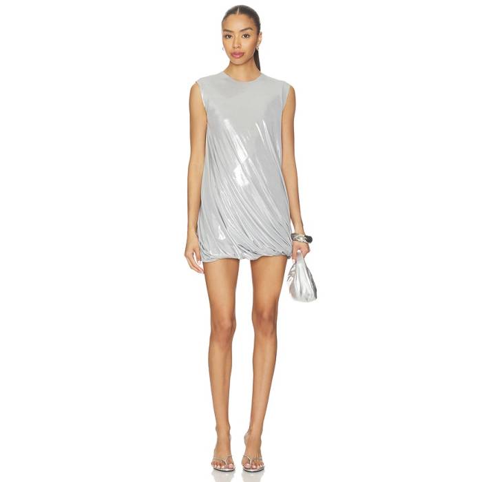 Norma Kamali 【 Sleeveless Twist Mini Dress Women Silver 】 Sleeveless ノン捩り お召しもの レディース Silver しろがね色・しろがね色 ドレス-レディースファッション
