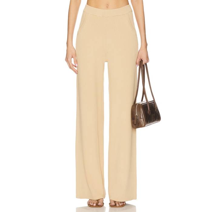 Aexae 【 Fine Knit Ribbed Straight Leg Pant Women Tan 】 編み物 ズボン下 レディース