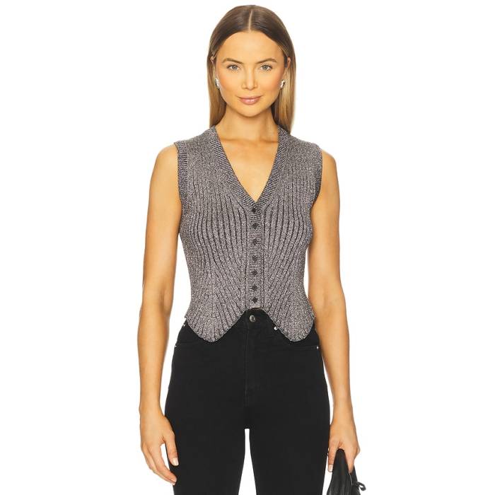 オールセインツ Allsaints 【 Cruz Shine Waistcoat Women Metallic Silver 】 限りない ジレ レディース Silver しろがね色・しろがね色