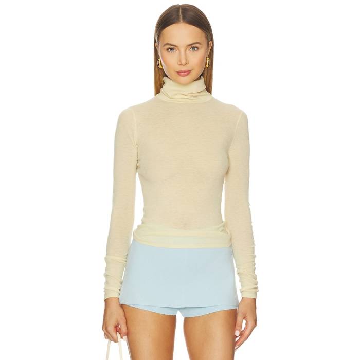 White \u0026 Warren 【 Superfine Cashmere Blend Turtleneck Top Women Buttercream Yellow 】 レディース yellow 黄味がかった・黄色
