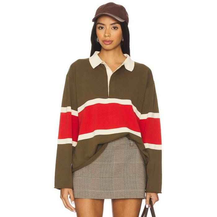 The Great 【 The Rugby Sweater Women Army With Hot Red Stripe 】 ラガー 調教師 レディース 正規陸軍 Red 赤・赤いこと Stripe 縞模様