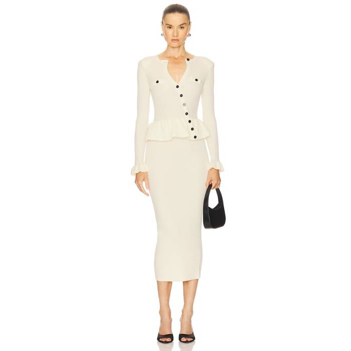 Self-Portrait 【 Asymmetric Knit Midi Dress Women Cream 】 編み物 御召しもの レディース 皮膚軟化剤