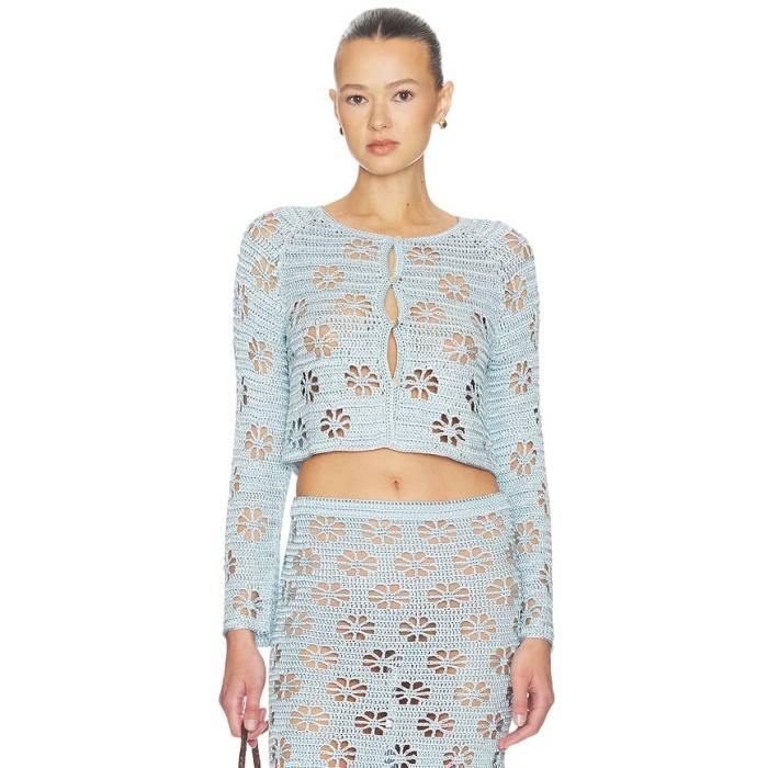 Calle Del Mar 【 Floral Crochet Cardigan Women Tide 】 ジレー レディース