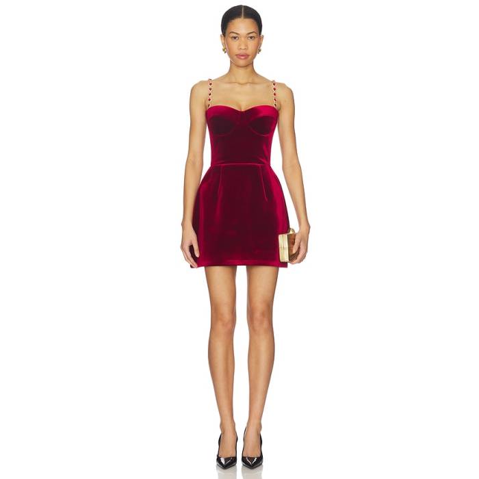 Nadine Merabi 【 Harley Red Velvet Mini Dress Women Red 】 Red 赤・赤いこと 御召しもの レディース Red 赤・赤いこと
