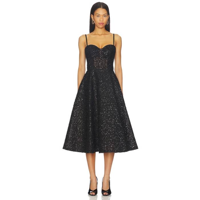Nadine Merabi 【 Beaded Embellished Skater Midi Dress Women Black 】 御召しもの レディース 黒いこと 黒いこと