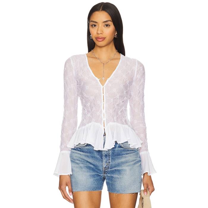 フリーピープル Free People 【 Elias Smocked Blouse Women Clean Ivory 】 レディース 象牙色