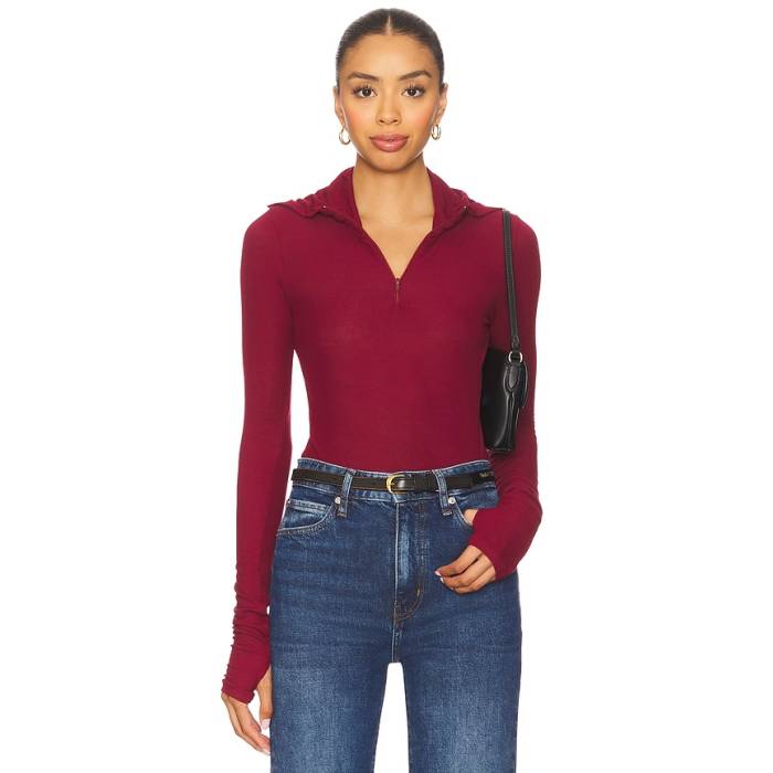 Michael Lauren 【 Jove Long Sleeve Half Zip Top Women Berry Wine 】 Sleeve 捩り 二分の一 レディース