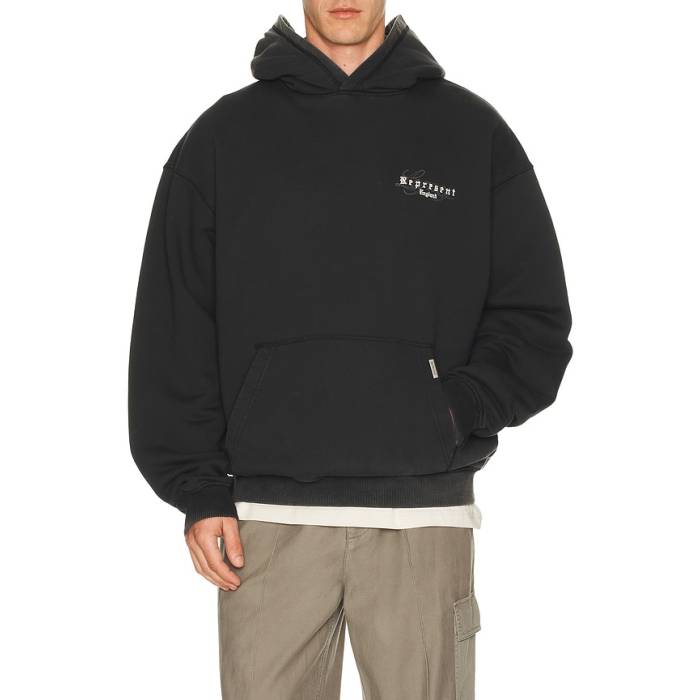 Represent 【 Legacy Overprint Hoodie Men Vintage Black 】 legacy レガシー フーディー パーカー メンズ vintage ビンテージ・ヴィンテージ 黒色 ブラック｜スニケス