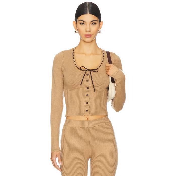 Frankies Bikinis 【 X Bella Hadid Texas Knit Cardigan Women Caramel 】 １つ星の州 編み物 ジレー レディース