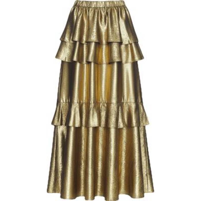 Aknvas 【 Vilhelmine Gold Tiered Skirt Women Metallic Gold 】 ゴールド レディース ゴールド