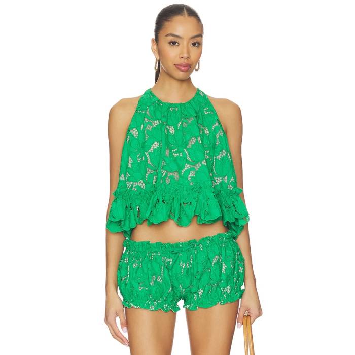 Aknvas 【 Mika Guipure Lace Halter Top Women Green 】 レディース green 緑・緑であること