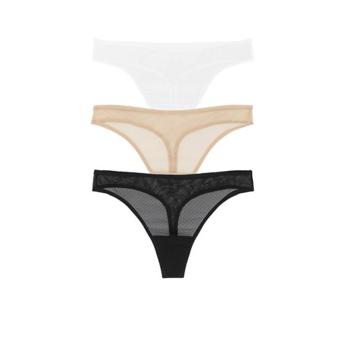 Skarlett Blue 【 Jolie Lacy Thong 3-Pack Women Black, White And Nylon 】 3個入 レディース 白いこと 白いこと ナイロン