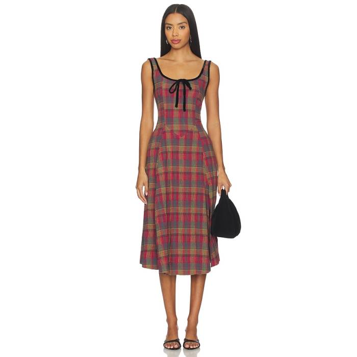 フリーピープル Free People 【 Freya Plaid Midi Dress Women Cherry Combo 】 お召しもの レディース レディースファッション-ドレス
