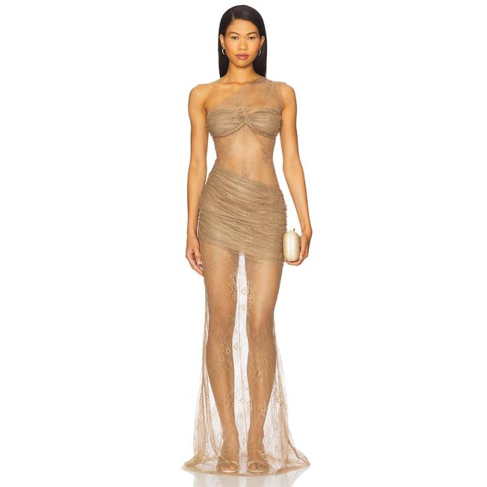 Bananhot 【 Sabrina Send Lace Maxi Dress Women Coffee 】 お召しもの レディース