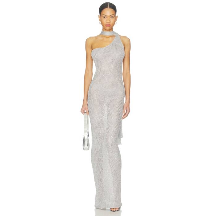 Bananhot 【 Aretha Maxi Dress Women Silver Glitter 】 お召しもの レディース Silver しろがね色・しろがね色