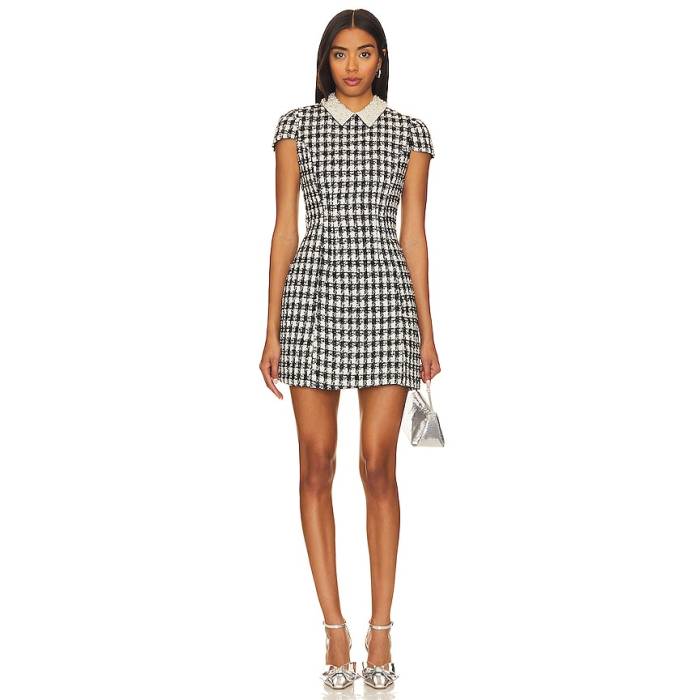 アリスアンドオリビア Alice + Olivia 【 Velia Mini Dress Women Black \u0026Amp; Off White 】 御召しもの レディース 黒いこと 黒いこと 白いこと 白いこと