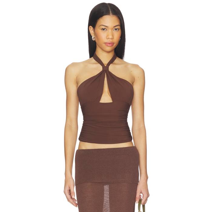 Mimchik 【 Piper Knotted Halter Top Women Chocolate 】 レディース