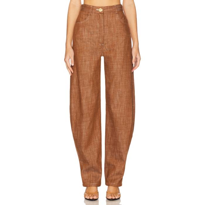 Matthew Bruch 【 High-Waist Barrel Wide Leg Women Brown Denim 】 レディース 赤銅色 赤銅色 ジーンズ