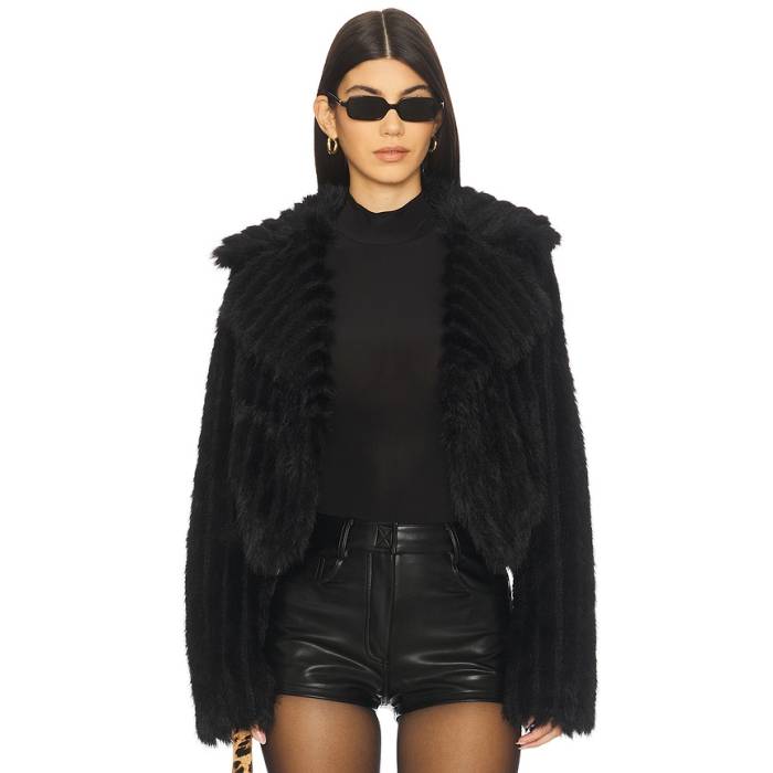 ショウミーユアムームー Show Me Your Mumu 【 Salt Lake City Cropped Jacket Women Black Faux Fur 】 シティ Jacket ジャケット レディース 黒色 ブラック｜スニケス