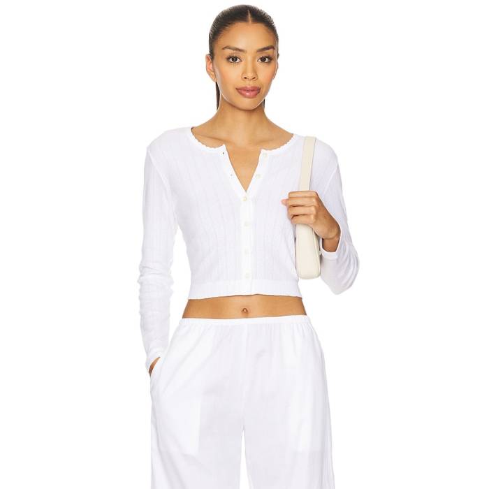Leset 【 Pointelle Crop Cardigan Women White 】 Crop クロップ ジレー レディース 白いこと 白いこと