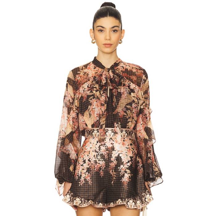 ジマーマン Zimmermann 【 Illuminate Flutter Blouse Women Black Floral 】 レディース 黒いこと 黒いこと