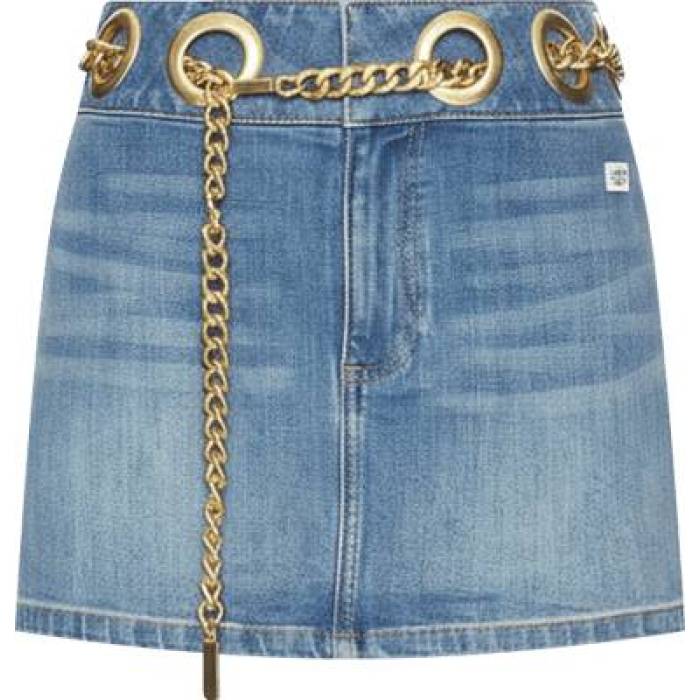 アリスアンドオリビア Alice + Olivia 【 Morgana Mini Denim Skirt With Chain Belt Women Brooklyn Blue Wash 】 デニム ベルト レディース ブルックリン 青色 ブルー|スニケス