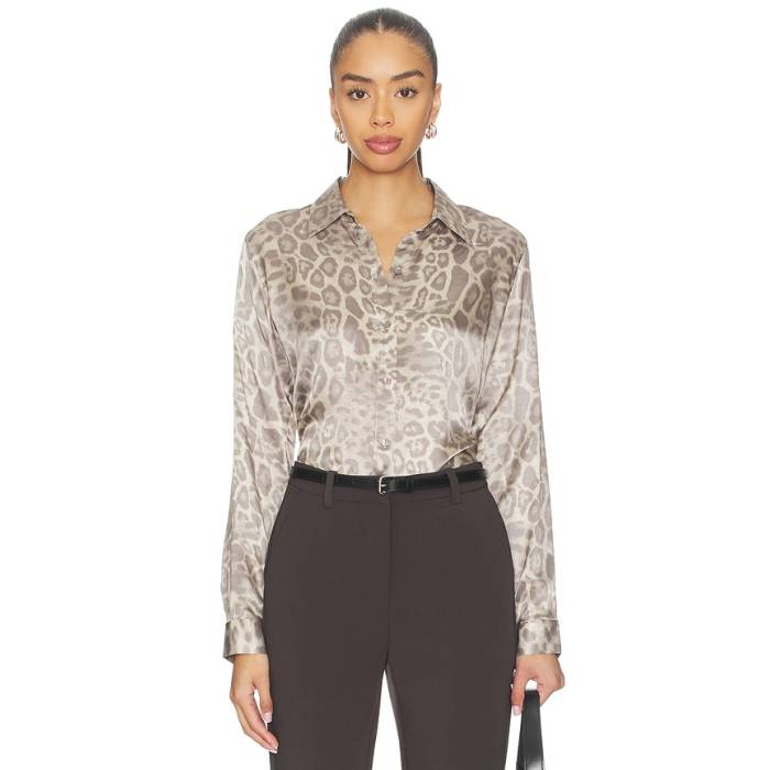 L\u0027agence 【 Tyler Long Sleeve Blouse Women Grey Multi Patch Leopard 】 Sleeve 捩り レディース 薄墨色 薄墨色 ヒョウ柄 レオパード