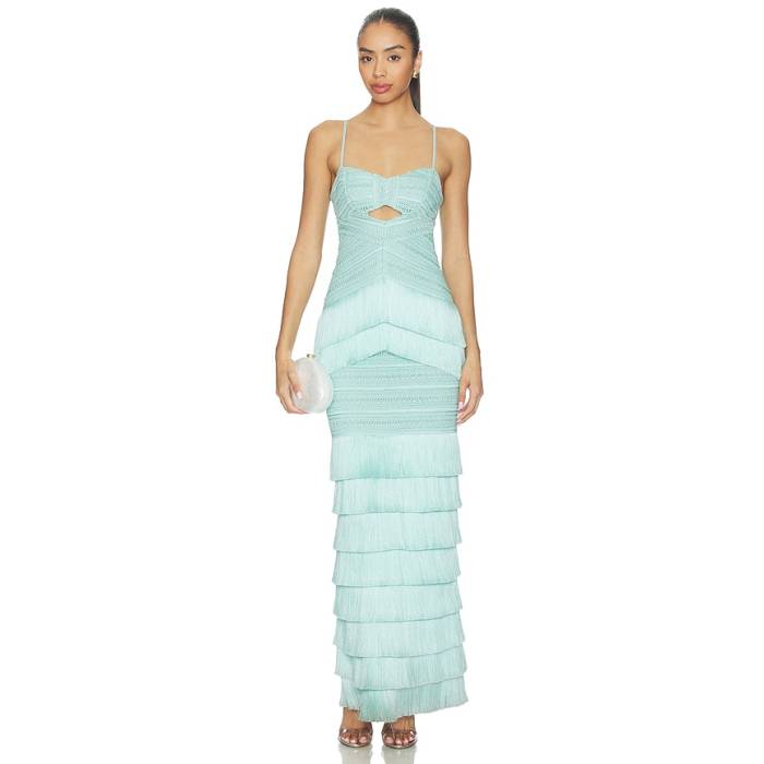 Patbo 【 Clara Fringe Maxi Dress Women Light Blue 】 御召しもの レディース 青碧 青碧