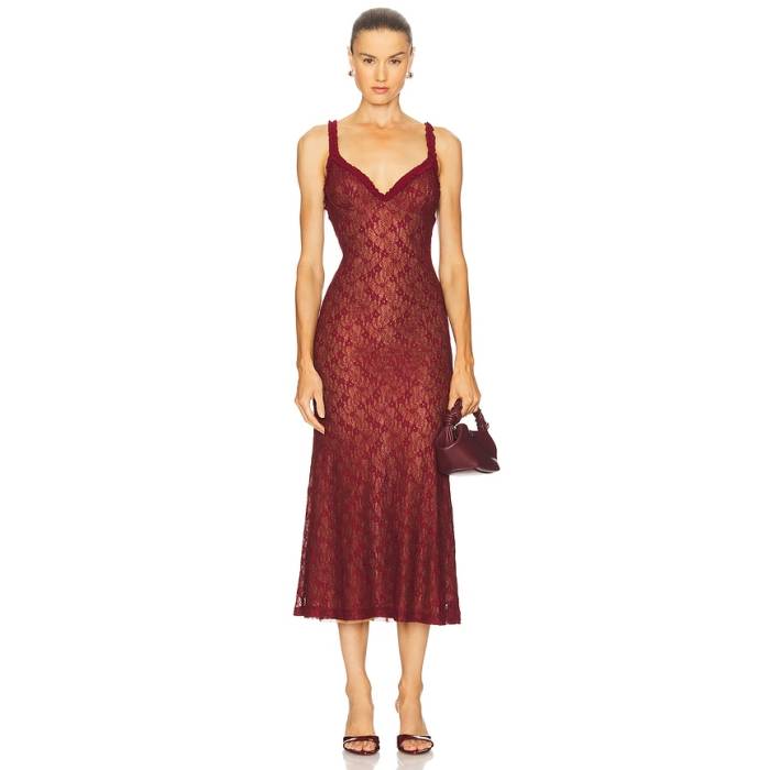 バル点点 Bardot 【 Alegra Stretch Lace Midi Dress Women Burgundy 】 お召しもの レディース ぶどう酒色・バーガンディー