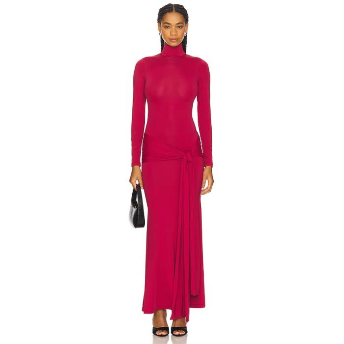 バル一点 Bardot 【 Alix Maxi Tie Front Dress Women Burgundy 】 タイ 御召しもの レディース ブドウ酒色・バーガンディー