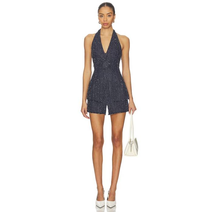 Amur 【 Nevin Halter Romper Women Denim Tweed 】 ロンパース レディース ジーンズ