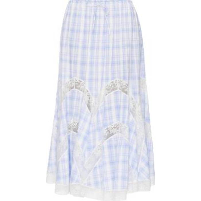 Yuhan Wang 【 Lace Trim Check Maxi Skirt Women Blue Check 】 レディース 青色 ブルー|スニケス