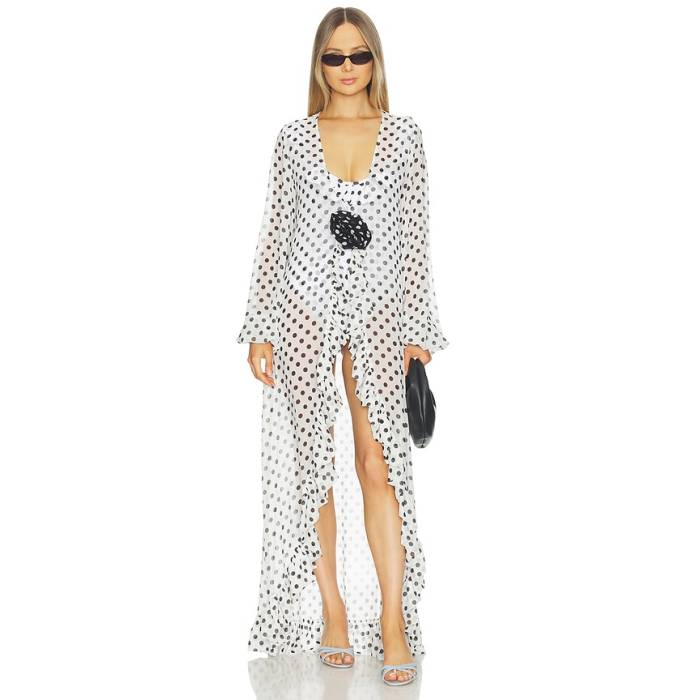Caroline Constas 【 Charlotte Coverup Women Ivory \u0026Amp; Black Polka Dot 】 シャーロット レディース 象牙色 黒いこと 黒いこと