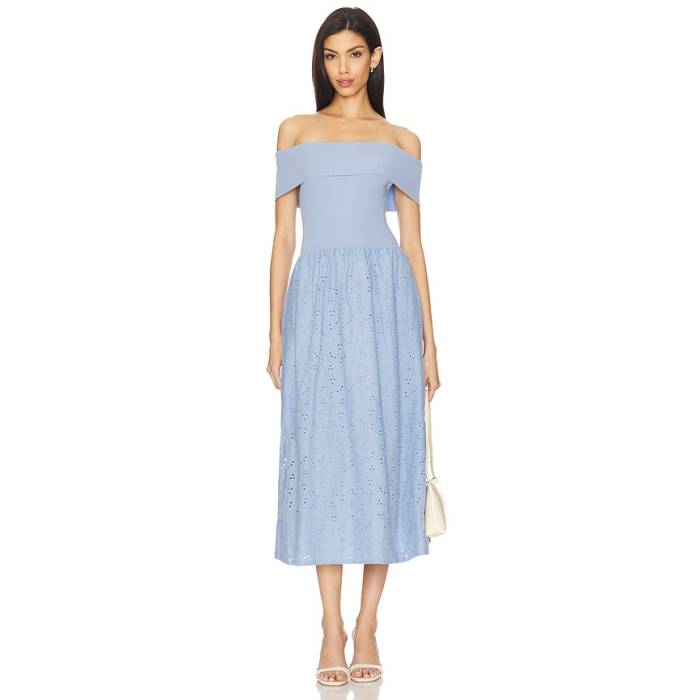 Astr The Label 【 Mixed Media Off Shoulder Dress Women Blue 】 ドレス レディース 青色 ブルー