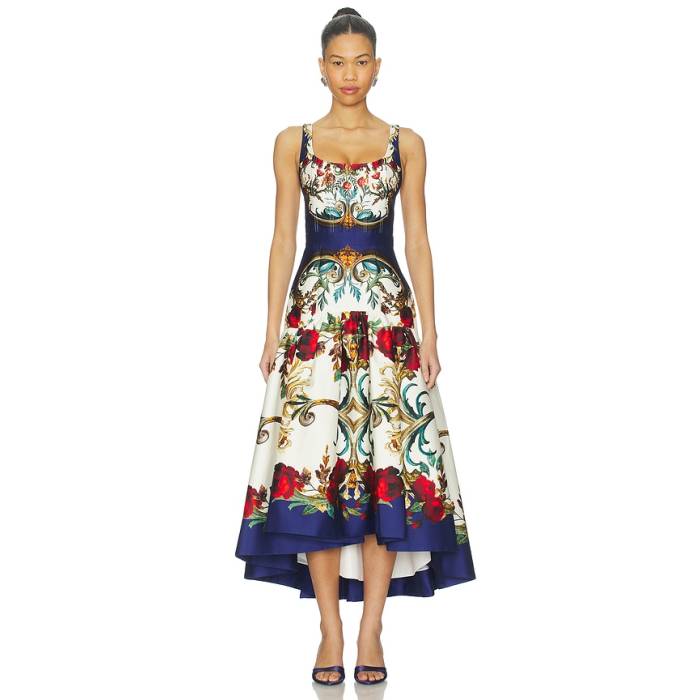 アリスアンドオリビア Alice + Olivia 【 Diana Structured Midi Dress Women Gilded Rose 】 御召しもの レディース Rose さくら色