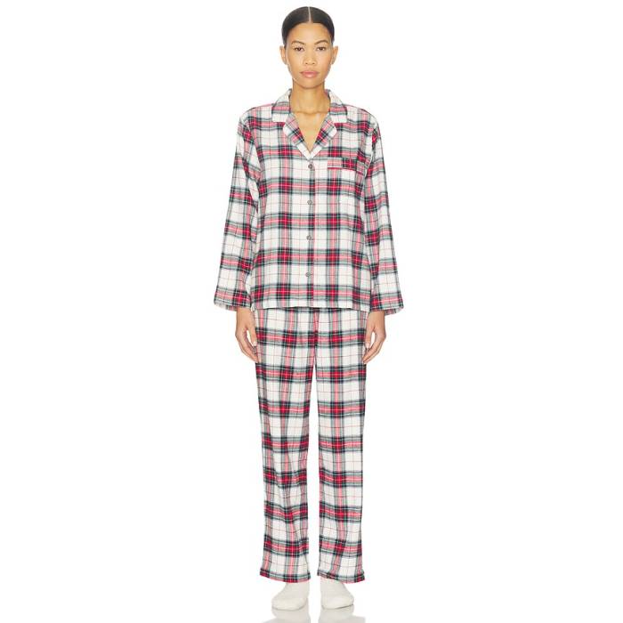 エバージェイ Eberjey 【 Flannel Long Pj Set Women Tartan Plaid Ivory \u0026Amp; Holly Red 】 レディース 象牙色 Red 赤・赤いこと