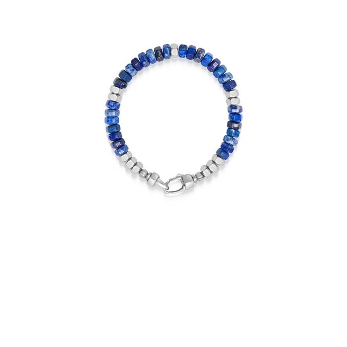 Nialaya 【 Hexagon Beaded Bracelet Men Blue \u0026Amp; Silver 】 腕輪 メンズ 青み 青色 Silver しろがね色・しろがね色