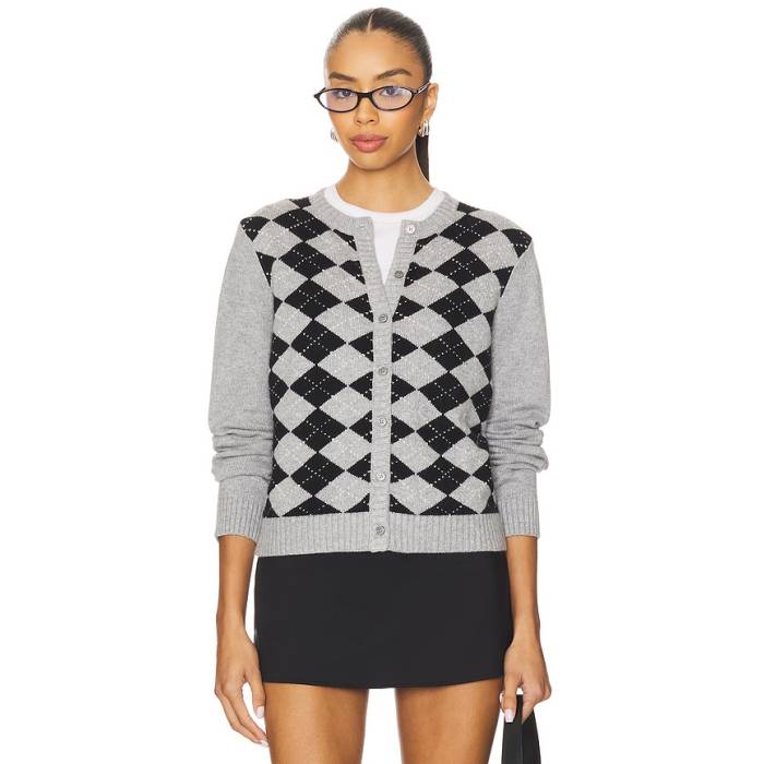 Guizio 【 Relaxed Argyle Cardigan Women Heather Grey 】 ジレー レディース heather ギョリュウモドキ 薄墨色 薄墨色