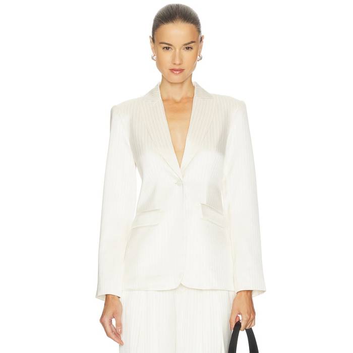 Cinq A Sept 【 Georgia Satin Stripe Cheyenne Blazer Women Ivory 】 ジョージア 繻子 Stripe 縞模様 ブレイザー レディース 象牙色