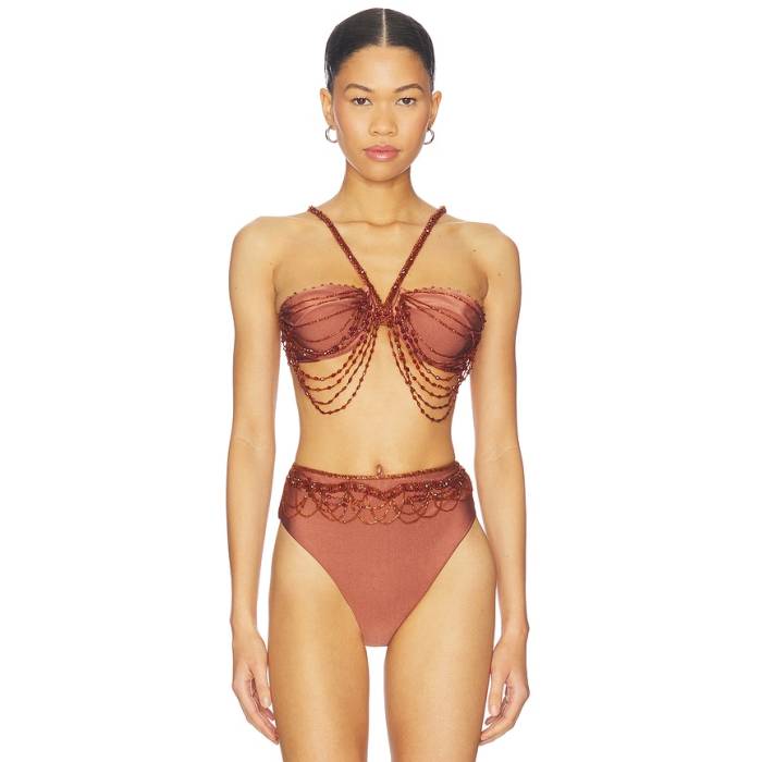 Patbo 【 X Camila Coelho Golden Lune Halterneck Bikini Top Women Copper 】 レディース 銅色 コッパー