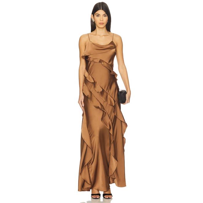 Amur 【 Ellen Ruffle Gown Women Nutmeg 】 レディース レディースファッション-ドレス