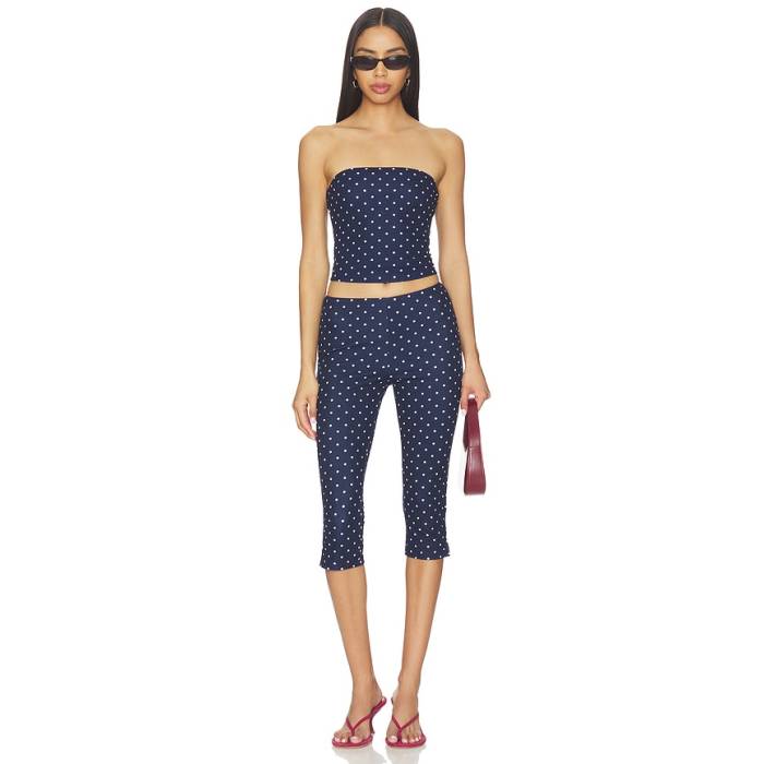 More To Come 【 Siara Capri Set Women Blue \u0026Amp; White Dot 】 レディース 青味 青み 白いこと 白いこと