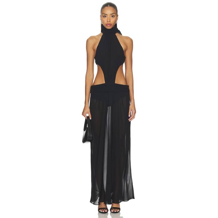 Guizio 【 Low Back Chiffon Dress Women Black 】 お召しもの レディース 黒いこと 黒いこと