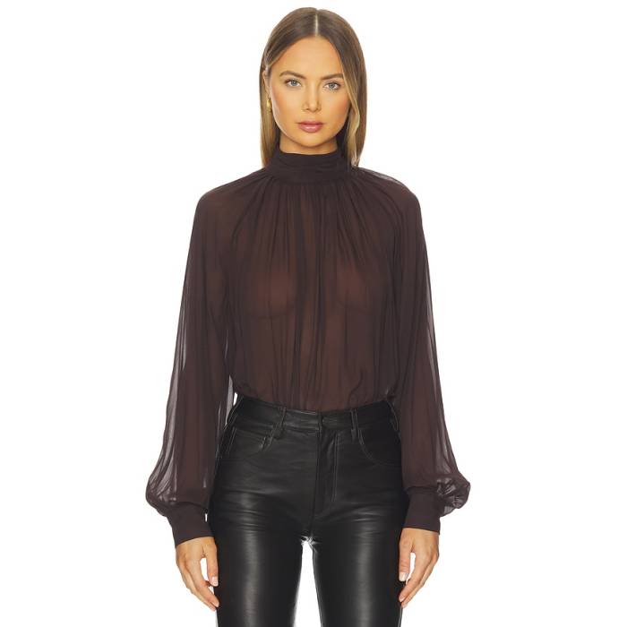 Nicholas 【 Solene Long Sleeve Mock Neck Blouse Women Cacao 】 Sleeve 捩り レディース