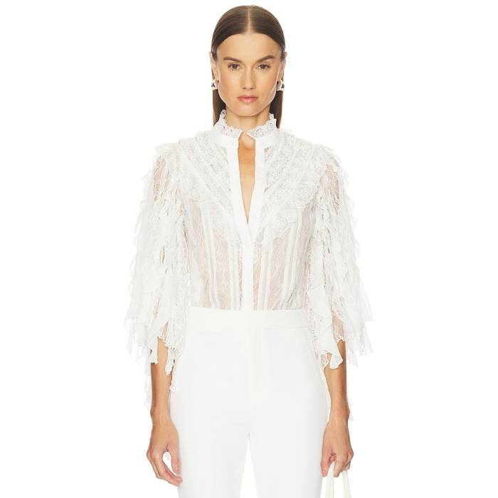 アリスアンドオリビア Alice + Olivia 【 Rheba Lace Ruffle Sleeve Top Women Off White 】 Sleeve 衣袂 レディース 白いこと 白いこと