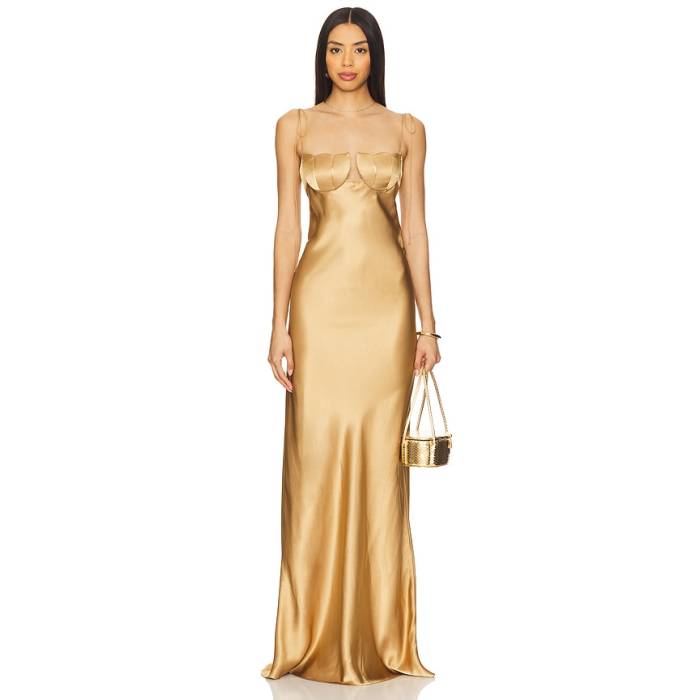 Anna October 【 Tulip Maxi Dress Women Gold 】 御召しもの レディース ゴールド