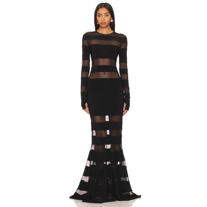Norma Kamali 【 Spliced Dress Fishtail Gown Women Black \u0026Amp; Black Mesh 】 御召しもの レディース 黒いこと 黒いこと
