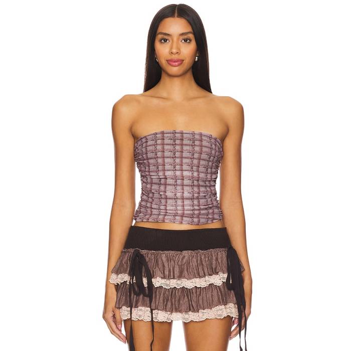 Zemeta 【 Checkered Tube Top Women Pink &Amp; Brown 】 レディース pink ピンク 茶色 ブラウン｜スニケス