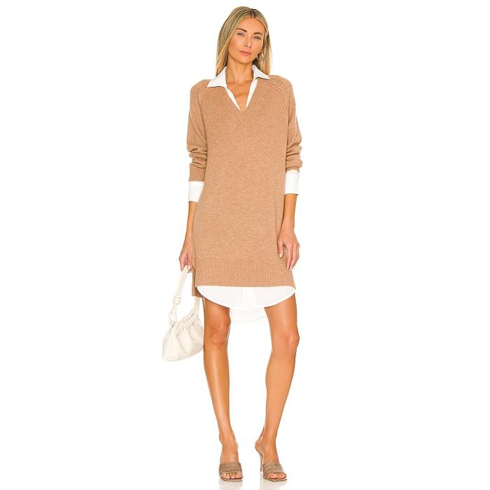 Brochu Walker 【 Looker Vee Dress Women Camel Melange \u0026Amp; White 】 御召しもの レディース camel 駱駝 白いこと 白いこと