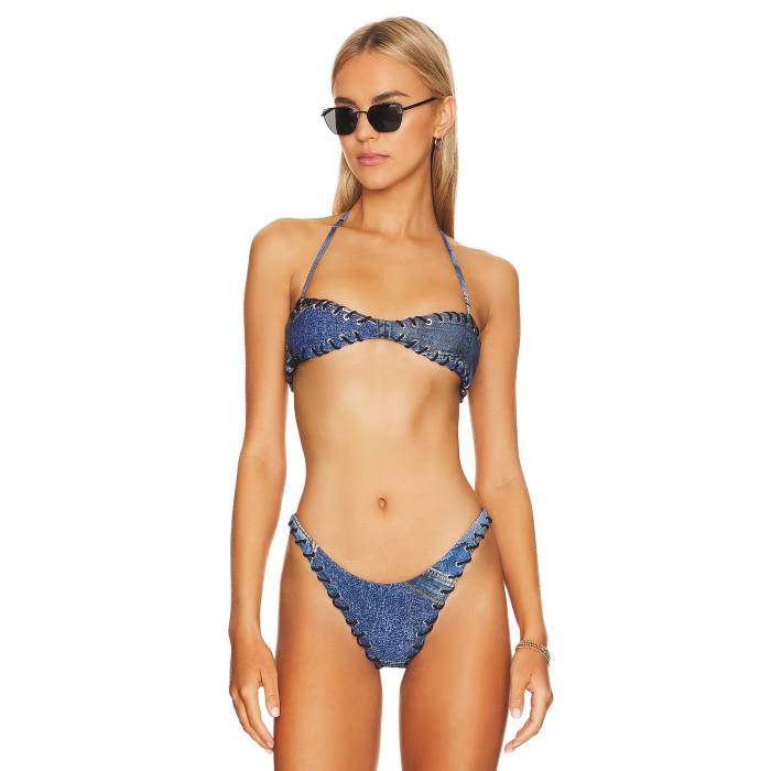 Miaou 【 Rio Bikini Top Women Denim Print 】 リオ レディースファッション 水着 レディース デニム